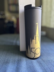Disney Disneyworld 50th Anniversary Starbucks Bottle Travel Tumbler Black Gold
