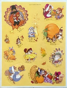 Vtg Hallmark Stickers Thanksgiving Woodland Animals Cute Critters - Picture 1 of 1