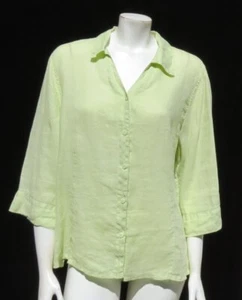 FOCUS US Women’s sz XL X-Large Green Lightweight 100% Linen Shirt Top ¾ Sleeves - Picture 1 of 7