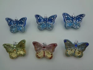 6 Farfalle Gioiellate Vetro Soffiato Decorazione Natalizia Festività - Foto 1 di 15
