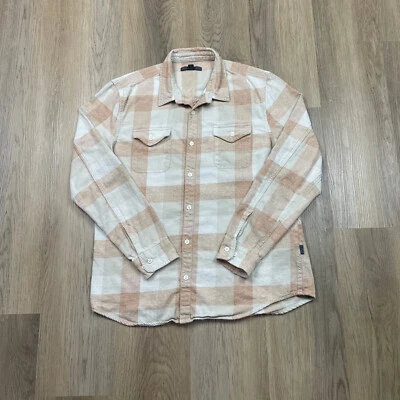 Camisa John Varvatos Para Hombre Grande Beige Franela Diseñador Bolsillos a Cuadros Foto 1 de 4