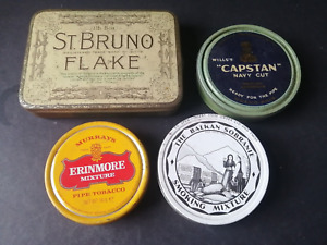 4 Vintage Tobacco tins, St Bruno flake, Capstan Navy cut, Erinmore, Balkan,