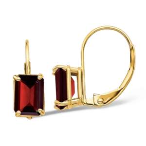 14K Solid Yellow Gold Garnet Dangle Earrings - Picture 1 of 11