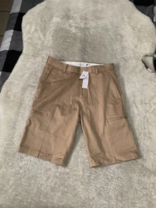 Topman ASOS Chino Bermuda Shorts Mens 30 Tan Khaki Cotton Blend Zip Front Pocket - Picture 1 of 7