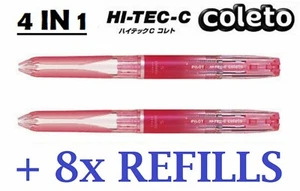 2x Clear Coleto Barrel Pens + 8 Refill Multi Color Body Last Stock Hi tec c Pink - Picture 1 of 8