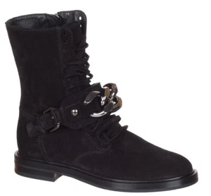 Casadei Women's Black Suede 'Renna' Chain Lace Up Boots Shoes - 5 - Black - Picture 1 of 7