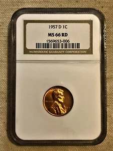 Moneda de 1 centavo Lincoln Wheat 1957-D - Calificada MS66RD por NGC - 1957D - L72 - Imagen 1 de 3