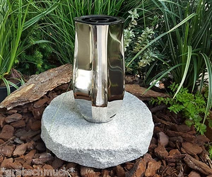 GRABVASE MIT GRANITSOCKEL FRIEDHOFSVASE VASE GRABLATERNE EDELSTAHL GRABLAMPE - Bild 1 von 2