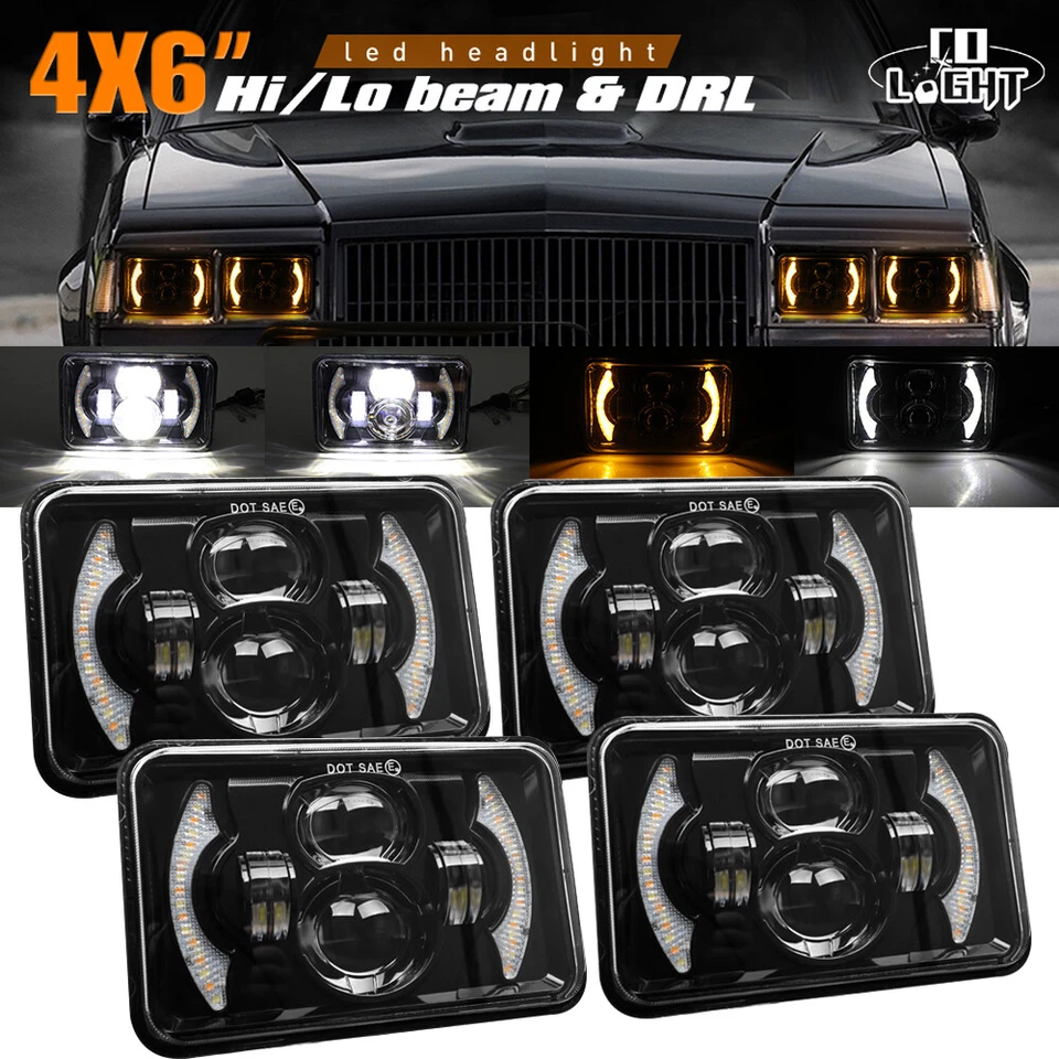 4 PIEZAS 4x6" Faros LED Señal de giro Alta Baja DRL H4 para Chevrolet Camaro Z28 82-92 Foto 1 de 4