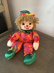Enesco Vintage Wind Up Musical Clown Plush Doll Head Moves Red Yellow Blue 1985 - Picture 1 of 11