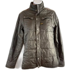 G-Star Raw Olive Green Quilted Jacket with Corduroy Trim Metal Snaps Size S - Picture 1 of 11