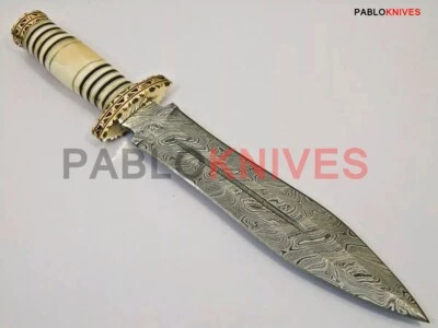 15" Custom Handmade Damascus Steel Hunting Dagger Knife Bone Mix Handle - Image 1 of 4