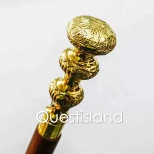 Walking Stick Brass Handle Wooden Victorian Style Foldable Cane Collectible Men' - Picture 1 of 3