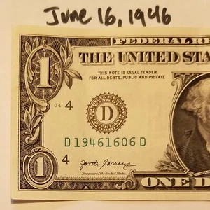 Parent Birthday June 16, 1946 Special Date One Dollar Currency Note $1 2017 D D - Picture 1 of 4