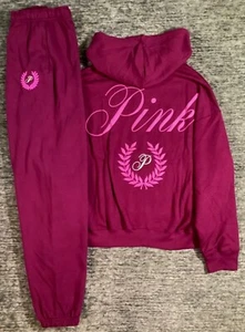 Victoria's Secret Pink Oversized Full Zip Hoodie + Pants Set Vivid Magenta XL - Picture 1 of 14