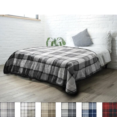 Plaid Sherpa Throw Blanket Fleece Checkered Soft Plush Warm Couch Bed Blanket - Image 1 of 4