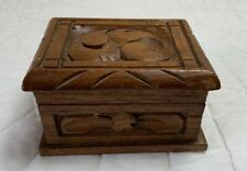 Vintage Small Wood Trinket Box, Carved With Swirls, Hinges