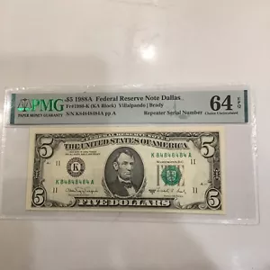 FR#1980-K $5.00 F.R.N. Super Repeater 84848484 PMG Unc64 EPQ - Picture 1 of 3