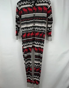 Lazy One Union Suit Sz Med Pajamas Black Red Cotton Moose Caboose Flap Jack - Picture 1 of 11