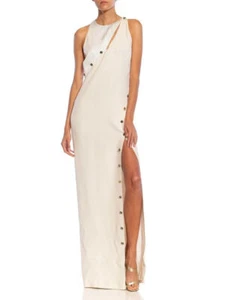 Versace 2017 Full Length Dress Off White Silk Blend High Slit Gown White Sz 42 - Picture 1 of 19