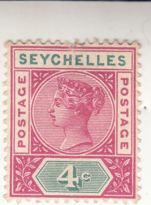Seyshelles 1890. Reina Victoria. 4c. carmín/verde. Usado. NG Foto 1 de 2