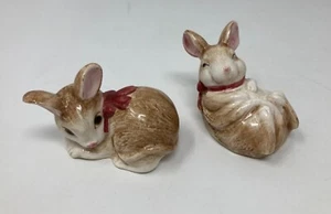 Vintage Fitz & Floyd Mouse Mice Ceramic Salt and Pepper Shakers Red Bow - Picture 1 of 6