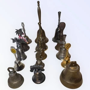 Antique & Vintage Lot Of 15 Heavy Brass & Silver Plated Bells - Picture 1 of 11