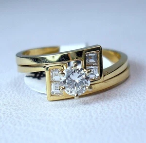 0.25 ct Round, .41 cttw Natural Diamonds 14K Yellow Wedding Set Was $1,350 Video - Picture 1 of 15