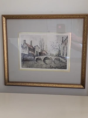 Винтажная антикварная русская художественная гравюра художника Михаила Белого моста уличного канала - Изображение 1 из 4