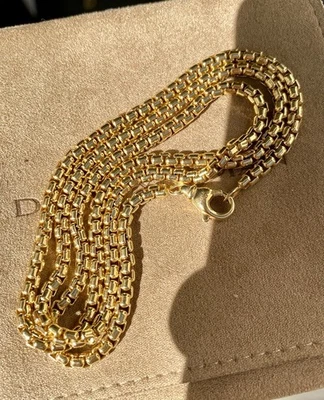 David Yurman Yellow Gold Box Chain Necklace 3.4mm 24” 28g Mint/New $8400+ Mens - Image 1 of 4