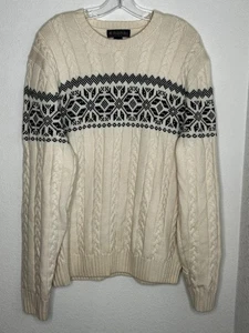 Brooks Brothers Pullover Herren Large elfenbein schwarz Zopfmuster Fair Isle Merinowolle - Bild 1 von 13