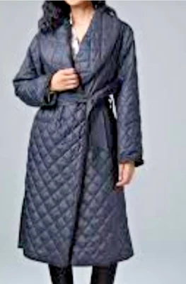 NWT ETCETERA PINNACLE QUILTED BLACK COAT, SHAWL COLLAR, WAIST TIE BELT,  SIZE S - Image 1 of 4