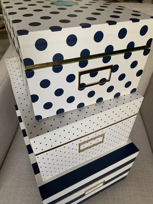 NEW Set of 3 Kate Spade Nesting Boxes Storage Gold Trim Striped & Polka Dots - Image 1 of 4