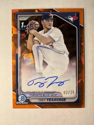 2024 Bowman Chrome Draft Sapphire Orange Auto Trey Yesavage /25 Very Clean Copy - Image 1 of 2