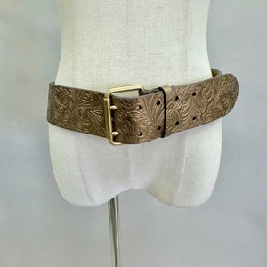 Cinturón Lauren Ralph Lauren Cuero Floral Tooled Dorado Doble Punta Hebilla Grande - Imagen 1 de 14