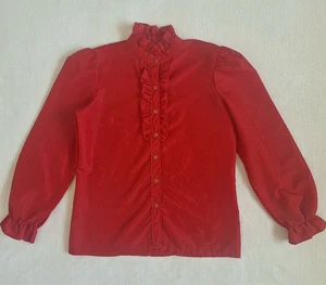 💙 Vintage Lucky Winner Rüschen Bluse Gr. M/L Herbst Winter rot Puffärmel - Bild 1 von 7
