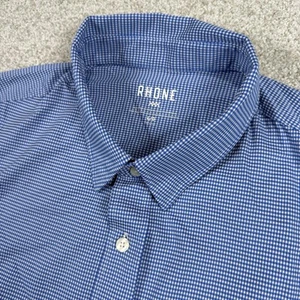 Rhone Commuter Shirt Mens L Blue Gingham Check Plaid Short Sleeve Performance - Picture 1 of 8