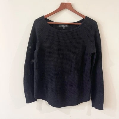 Suéter tejido perforado negro Rag & Bone manga raglán para mujer talla S mezcla de lana Foto 1 de 4