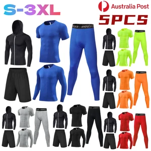 5PCS Mens Training Fitness Tracksuit Top Shorts T-Shirt Quick Drying Breathable - Picture 1 of 20