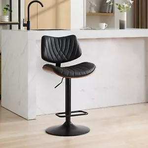 1Set Walnut Bentwood Bar Stools 25-33.4"Counter Height PU Swivel Bar Chairs - Picture 1 of 11