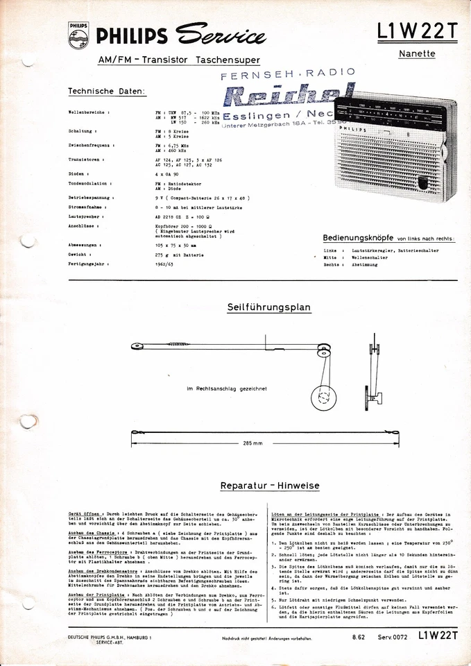 Servizio Manuale di Istruzioni per Philips L1 W22 T, Nanette - Immagine 1 di 1