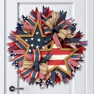 Patriotic 4th of July Wreath – Vibrant Red White Blue Decor for Front Door Vet - Picture 1 of 11