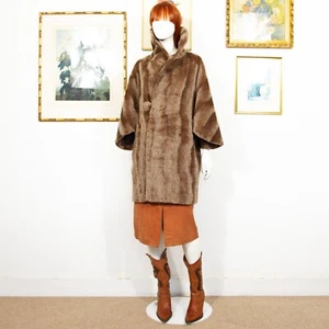 Vintage 1960s Faux Fur Kimono Overcoat Jacket In Beige Size M - Picture 1 of 8