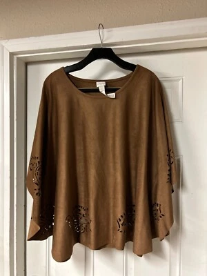 EUC Chico's Chicos Brown Lasercut Poncho Boho Women's Size L/XL - Image 1 of 4