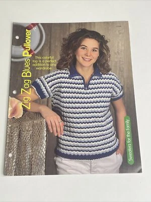 Zig Zag Blues Pullover Adult Size S M L XL Knitting Pattern House White Birches - Image 1 of 4
