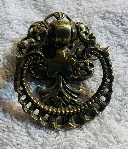 1880  Ornate Brass French Provincial Victorian antique Drop Ring drawer pull Cover