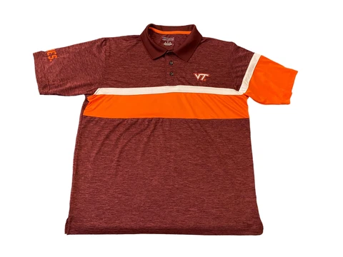 Champion Virginia Tech Hokies Polo Shirt Men L Maroon Orange Embroidered Logo Cover