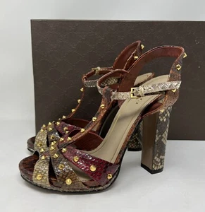 GUCCI SNAKESKIN T-STRAP SANDAL GOLD STUDDED MULTI-COLOR NEW HIGH HEELS - Imagen 1 de 10