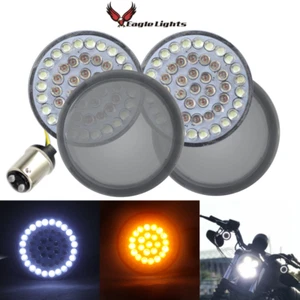 Eagle Lights 2" LED Front Harley Davidson Turn Signals w Halo DRL & Smoke Lenses - Picture 1 of 10