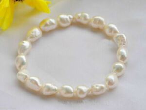 Fashion 8-9mm Natural White Baroque Freshwater Cultured Pearl Stretch Bracelet